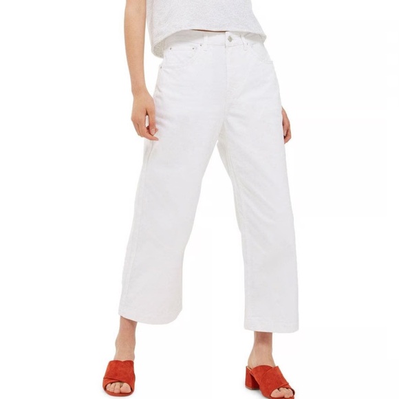 Topshop Pants - Topshop White Cropped Wide Leg Pants
